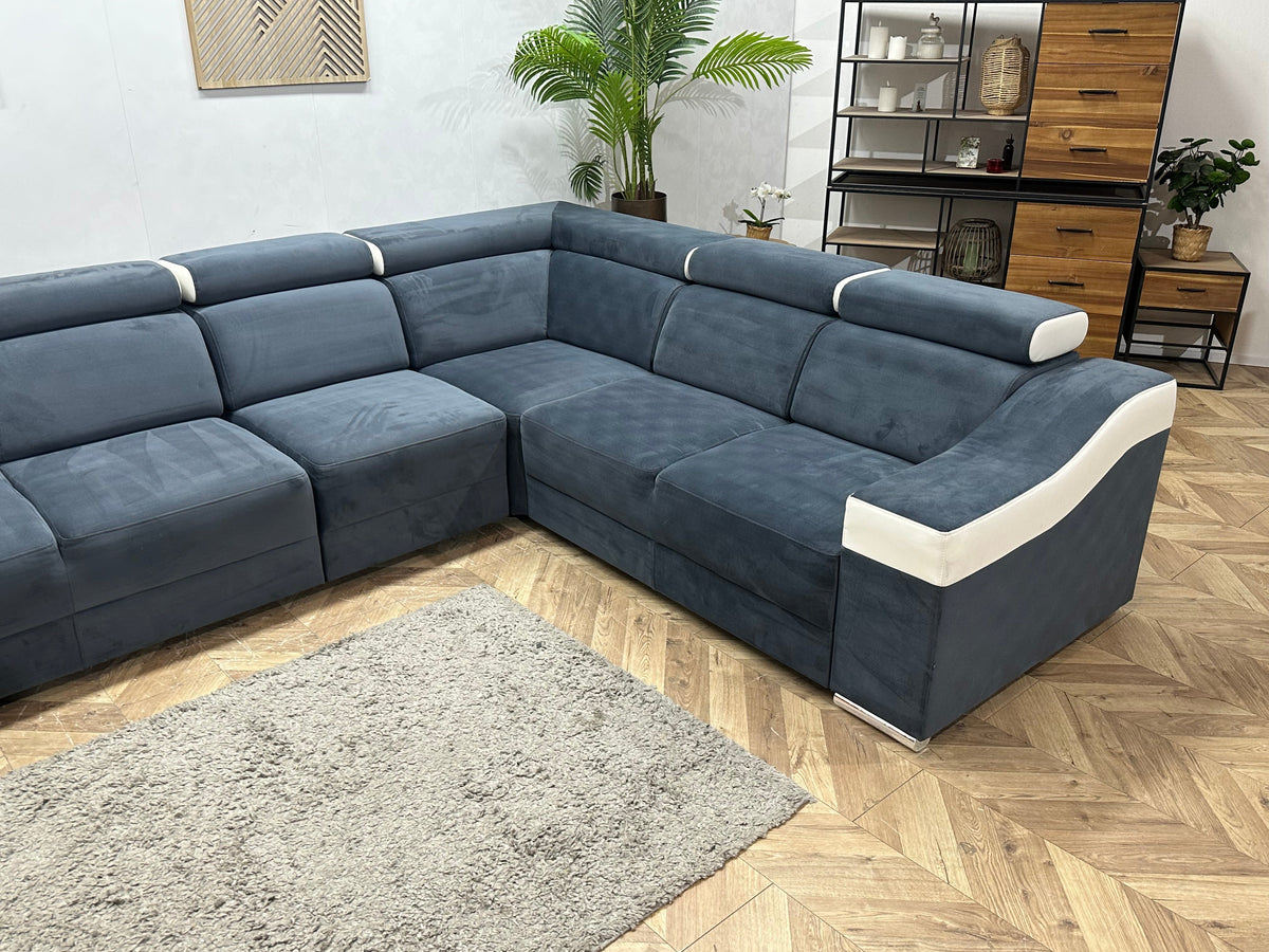Blauwe/Witte Velvet/Leather Look Hoekzetel ~ Meerdere Opstellingen