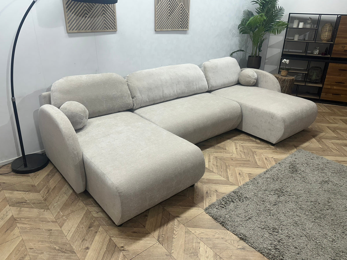 !Showroommodel! Taupe Chenille Stoffen U Zetel