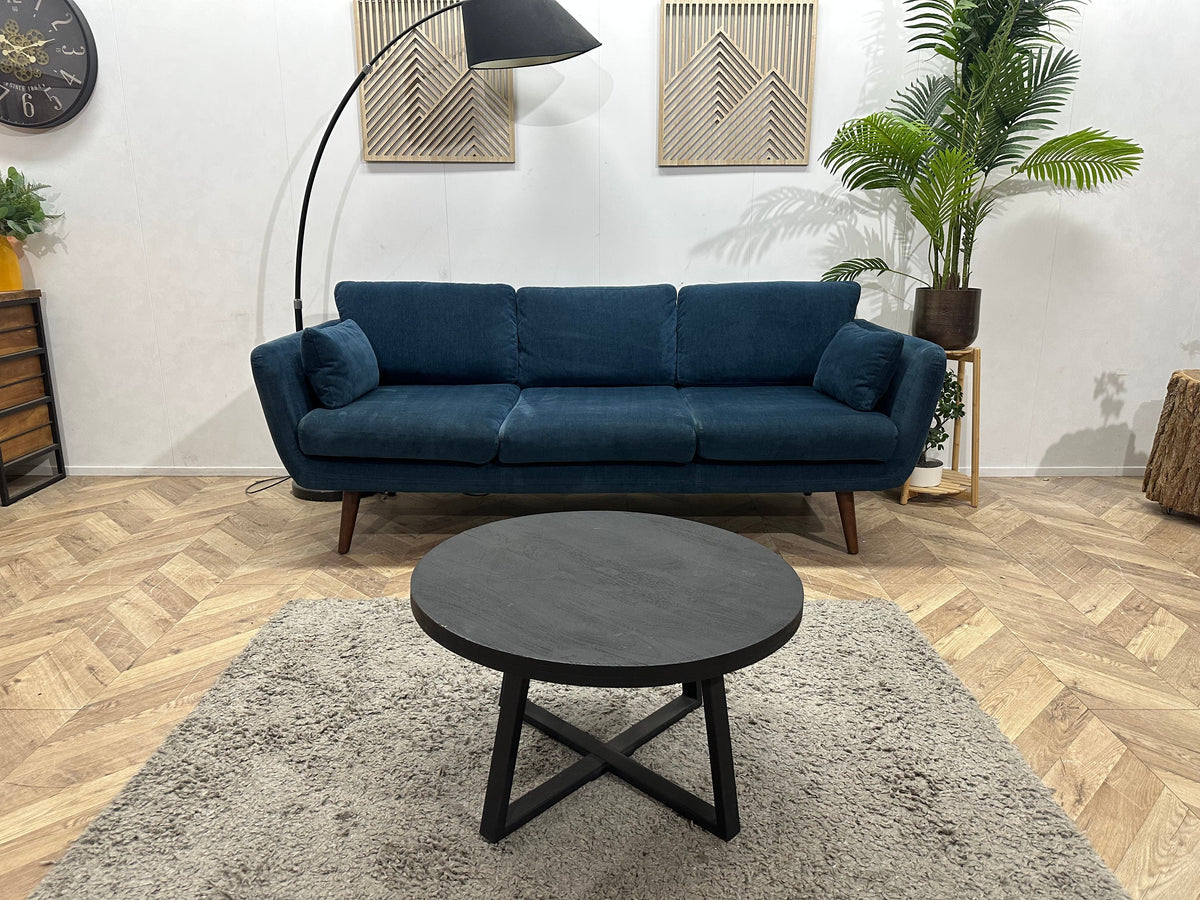 Sofacompany Blauwe Suède Stoffen 2.5-Zits Zetel ~ Losse Kussens Met Afneembare Hoezen