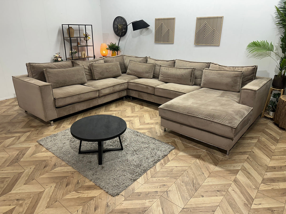 Licht Bruine Velvet U Zetel ~ Losse Kussens Met Afneembare Hoezen