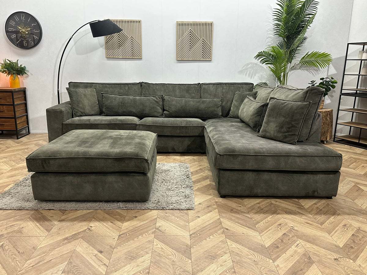 Donker Groene Velvet Hoekzetel Inc Hocker ~ Losse Kussens Met Afneembare Hoezen