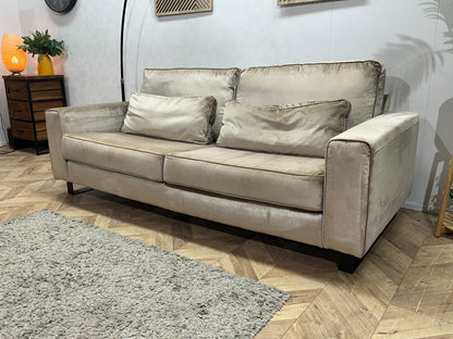Licht Grijze / Beige Velvet 2.5-Zits Zetel ~ Losse Kussens Met Afneembare Hoezen