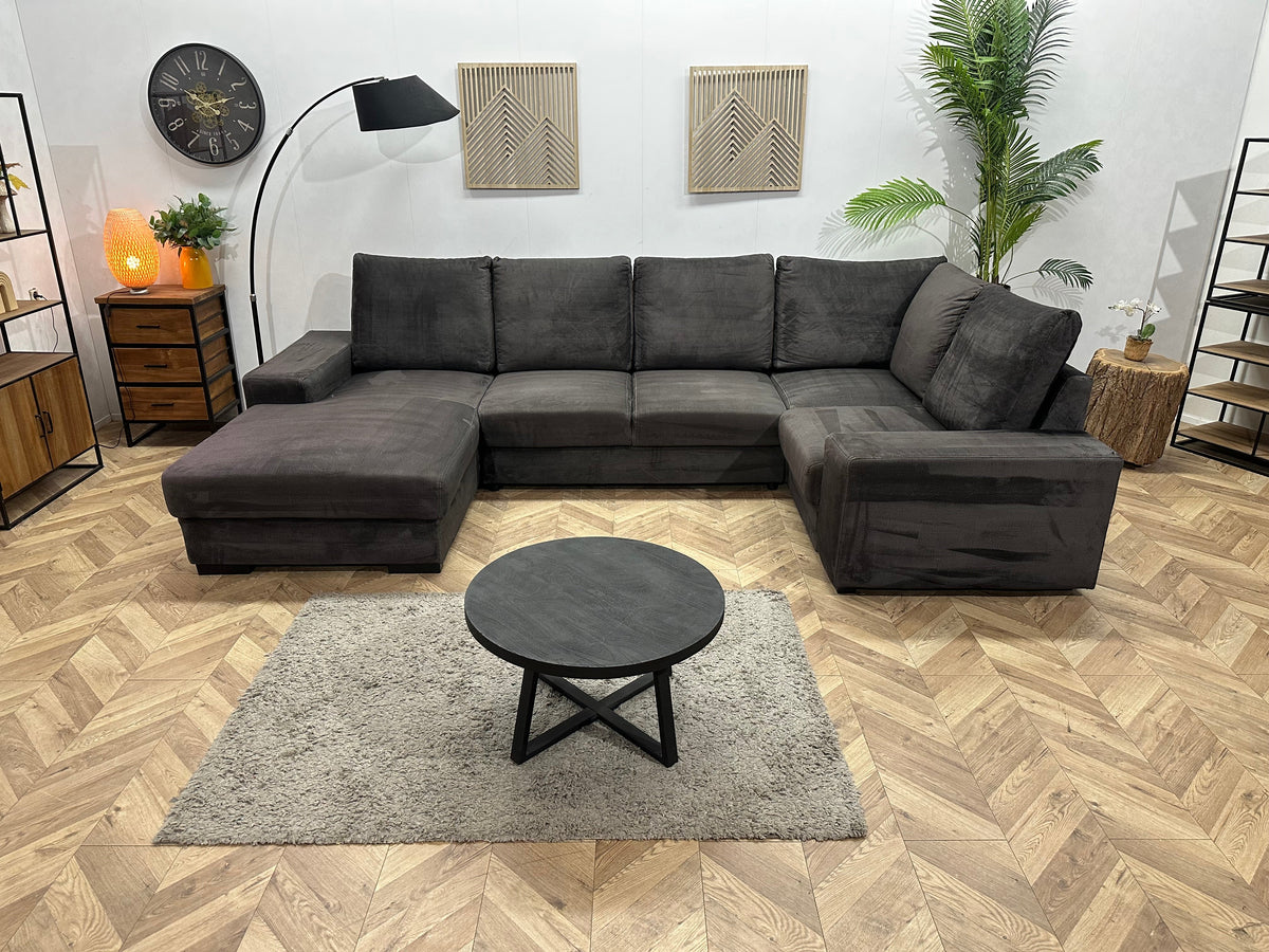 Antraciet Velvet U Zetel ~ Losse Rugkussens Met Afneembare Hoezen