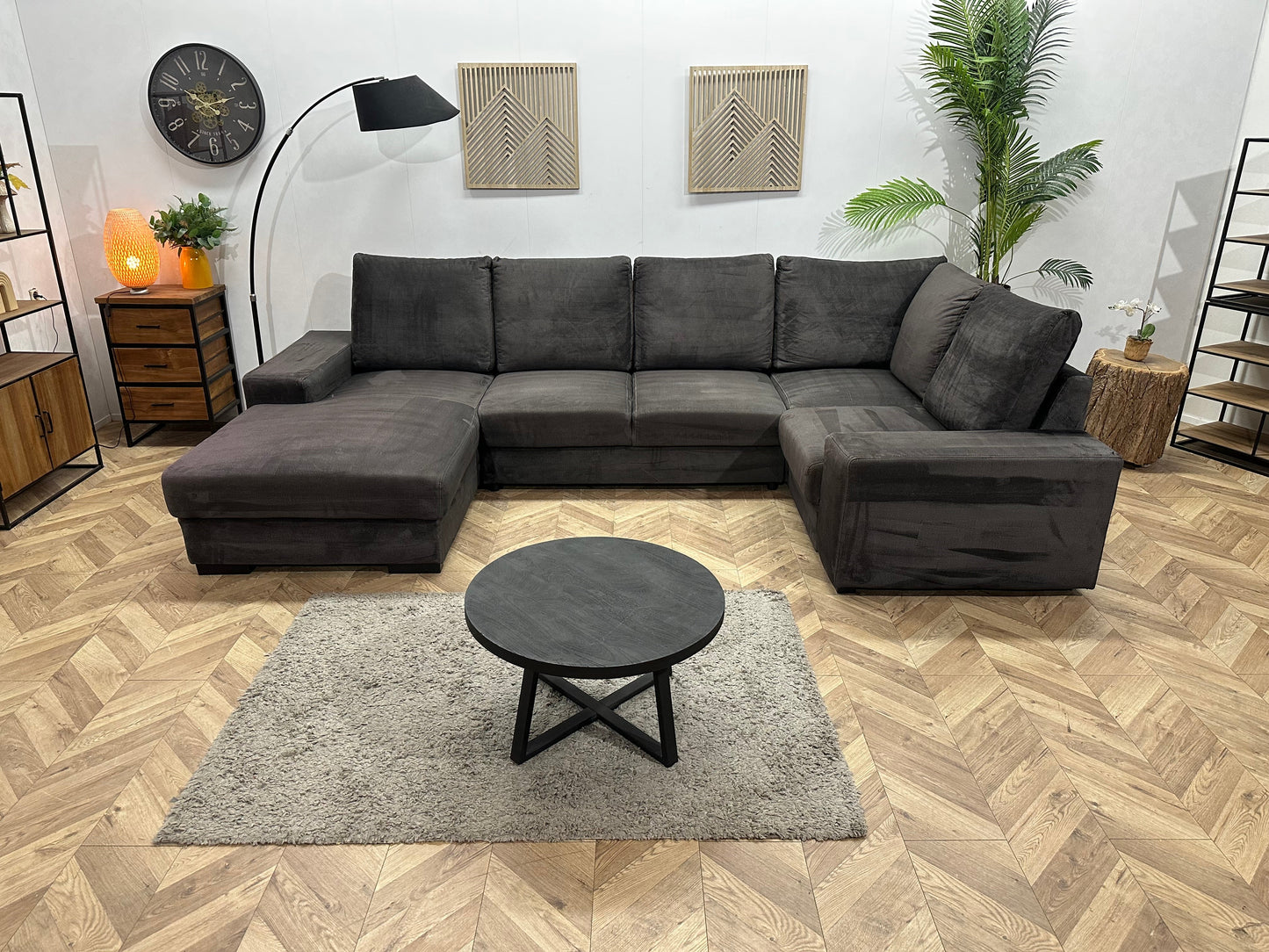 Antraciet Velvet U Zetel ~ Losse Rugkussens Met Afneembare Hoezen