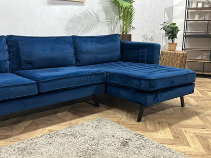Blauwe Velvet Hoekzetel ~ Losse Kussens Met Afneembare Hoezen