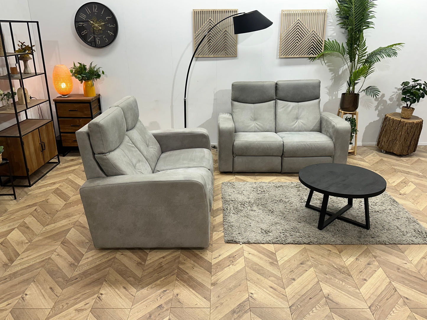 Licht Grijze Suède Stoffen Zetels Set ~ Vaste Kussens