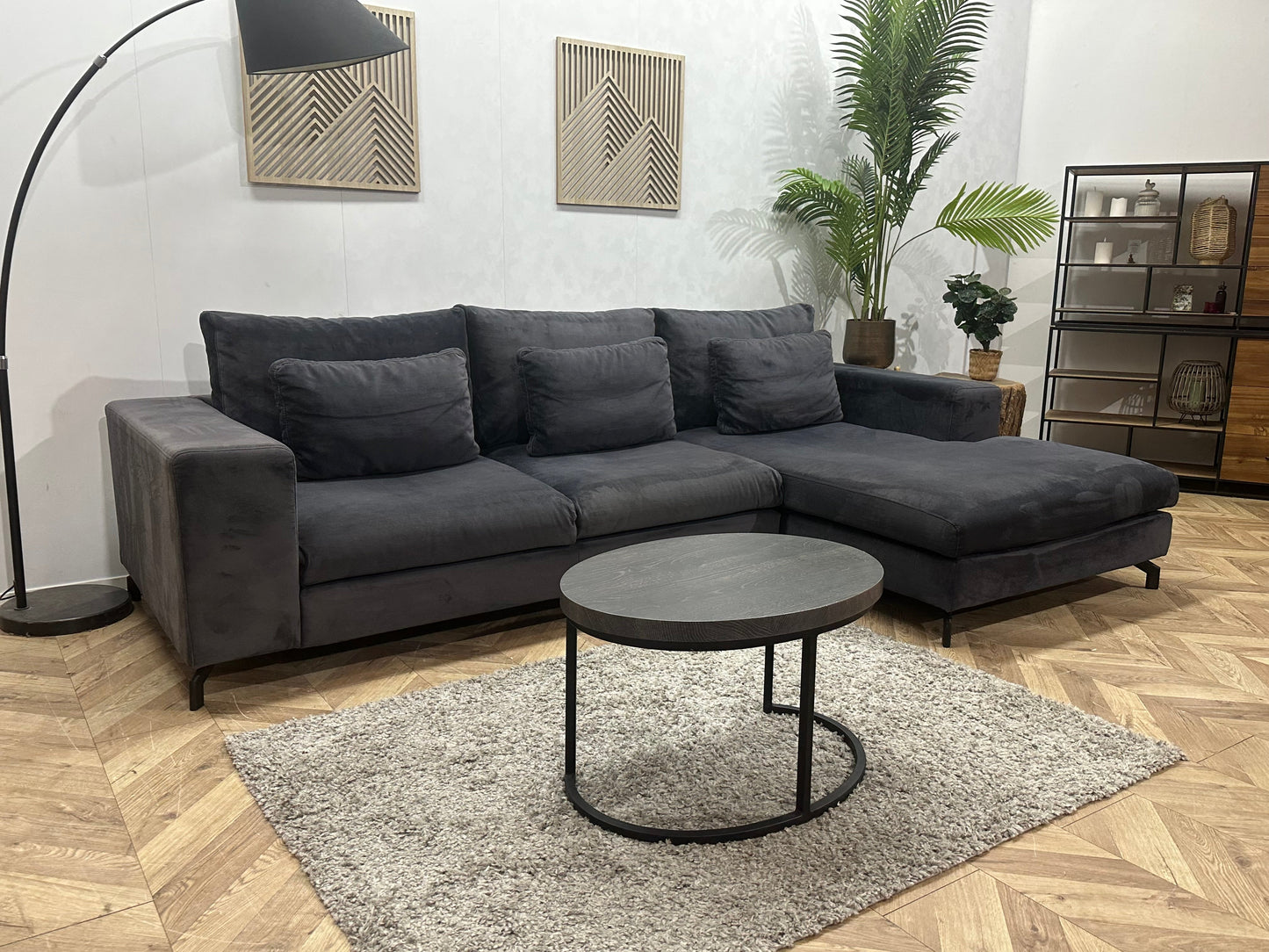 Antraciet Velvet Hoekzetel ~ Losse Kussens Met Afneembare Hoezen