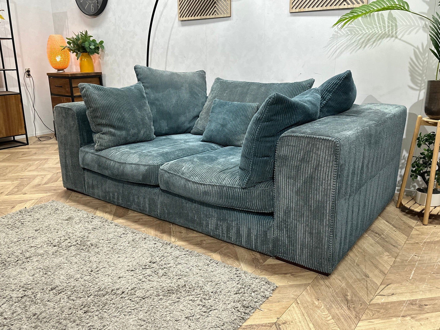 Blauwe Ribstof 2.5-Zits Zetel ~ Losse Kussens Met Afneembare Hoezen