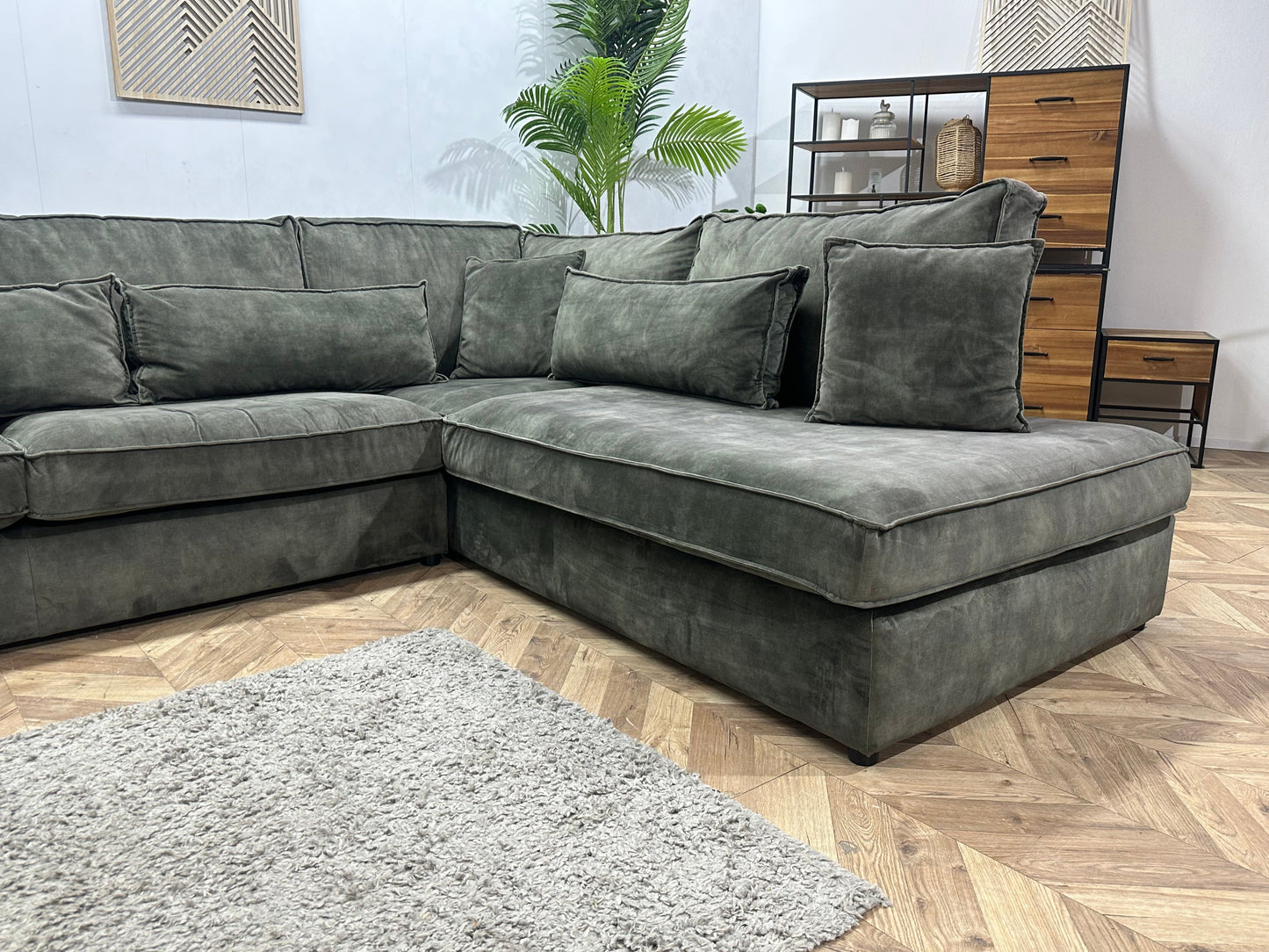 Donker Groene Velvet Hoekzetel Inc Hocker ~ Losse Kussens Met Afneembare Hoezen