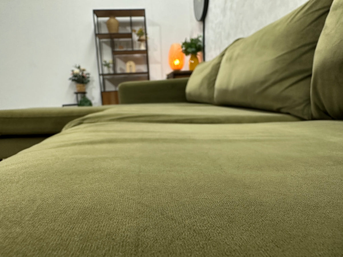 Groene Velvet Hoekzetel ~ Losse Kussens Met Afneembare Hoezen