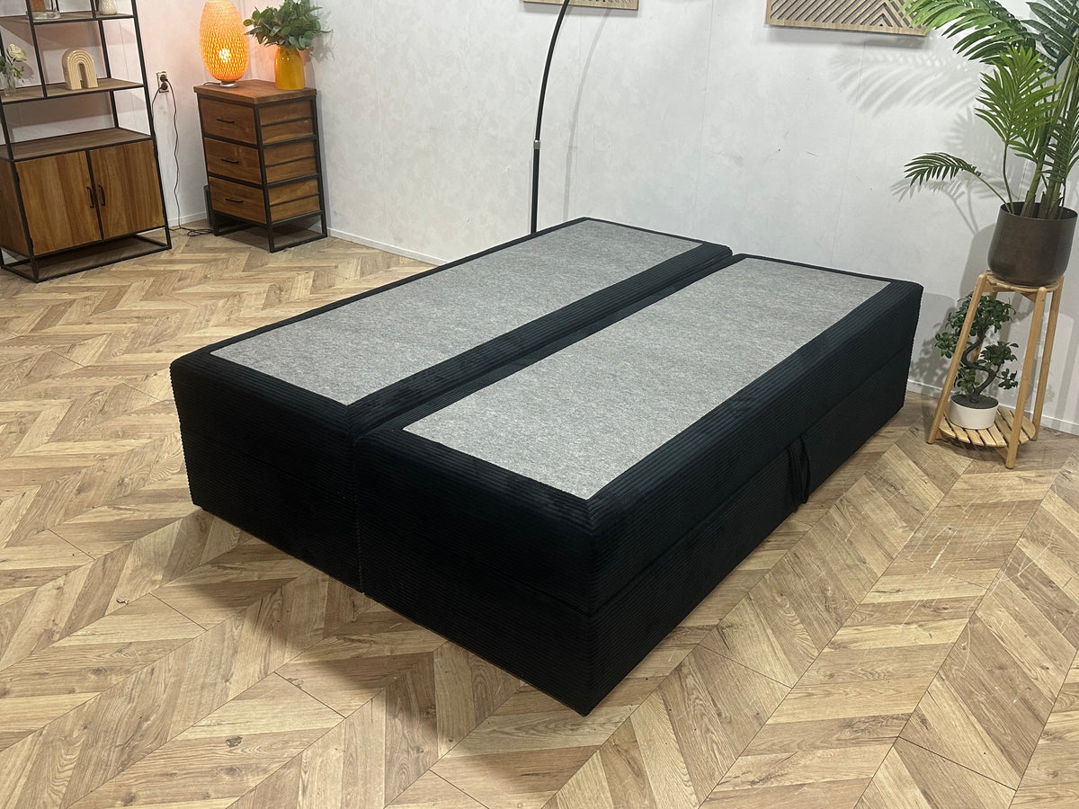 Zwarte Ribstof Boxspring