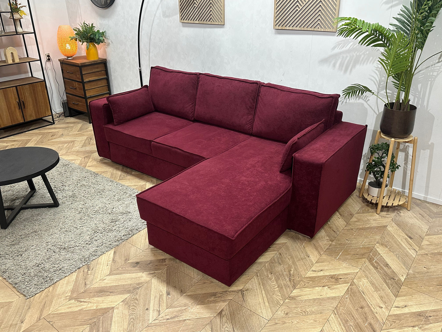 Bordeaux Rode Velvet Hoekzetel ~ Slaapfunctie