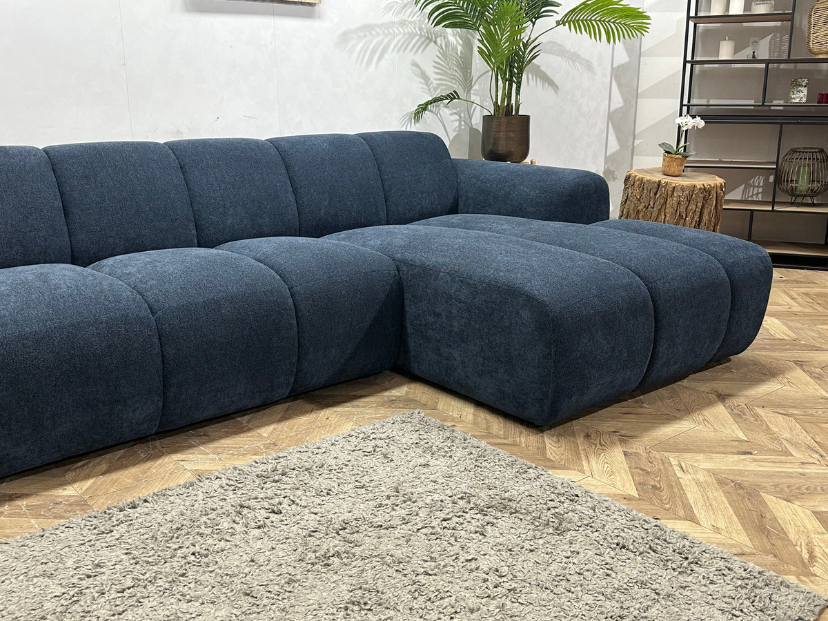 !Showroommodel! Blauwe Chenille Stoffen Hoekzetel