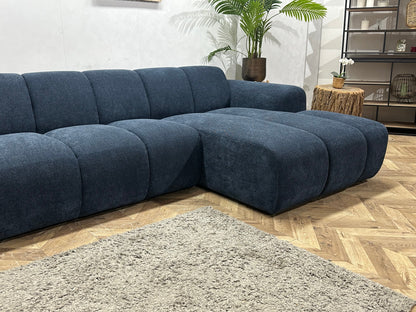 !Showroommodel! Blauwe Chenille Stoffen Hoekzetel
