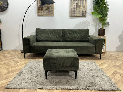 Groene Velvet 2.5-Zits Zetel Inc Hocker ~ Losse Rugkussens Met Afneembare Hoezen