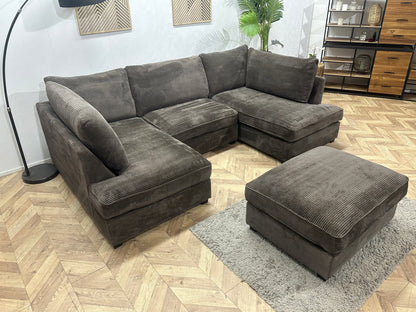 Taupe Ribstof U Zetel Inc Hocker ~ Losse Kussens Met Afneembare Hoezen