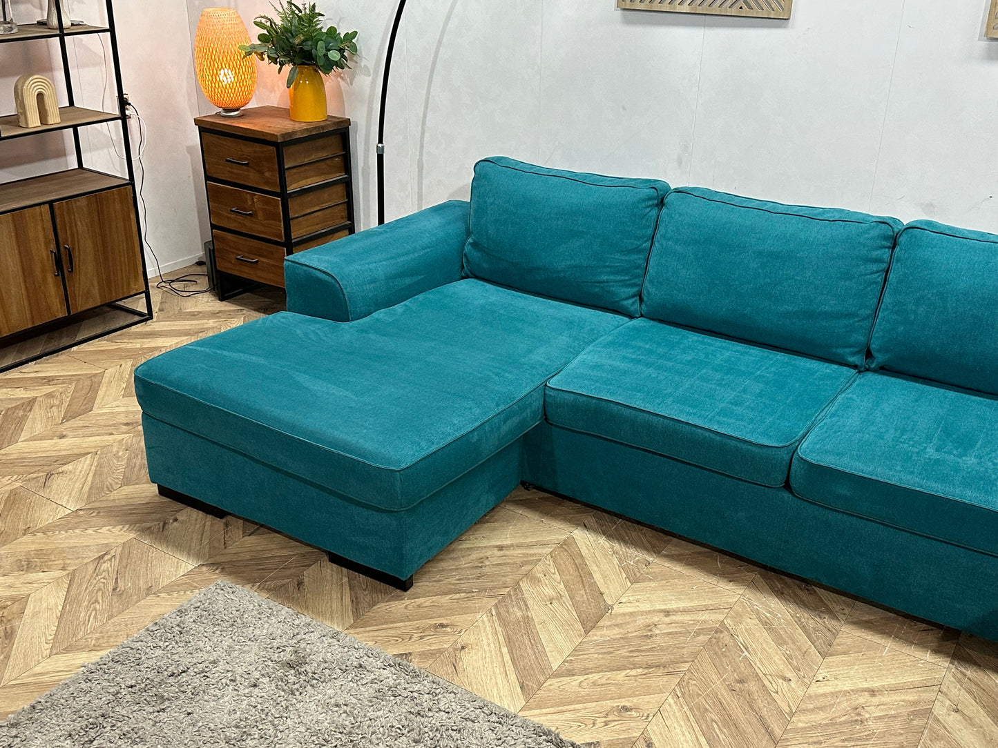 H&H Blauwe Suede Stoffen U Zetel ~ Losse Kussens Met Afneembare Hoezen