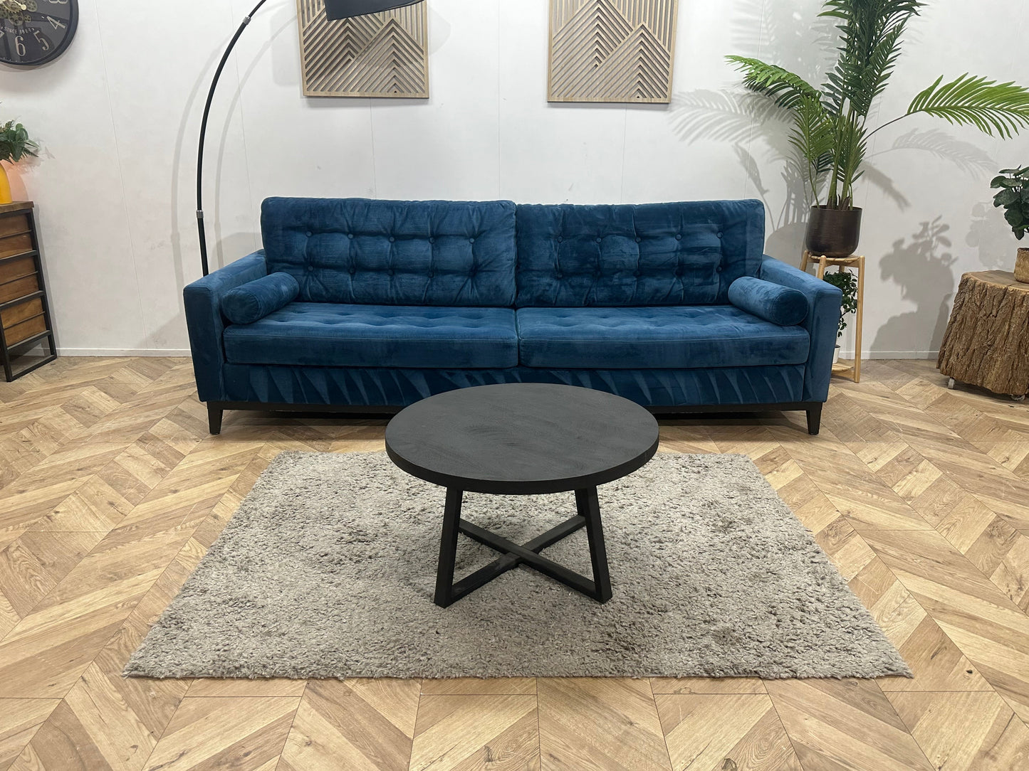 Blauwe Velvet 3-Zits Zetel ~ Losse Kussens Met Afneembare Hoezen