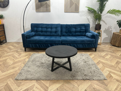 Blauwe Velvet 3-Zits Zetel ~ Losse Kussens Met Afneembare Hoezen