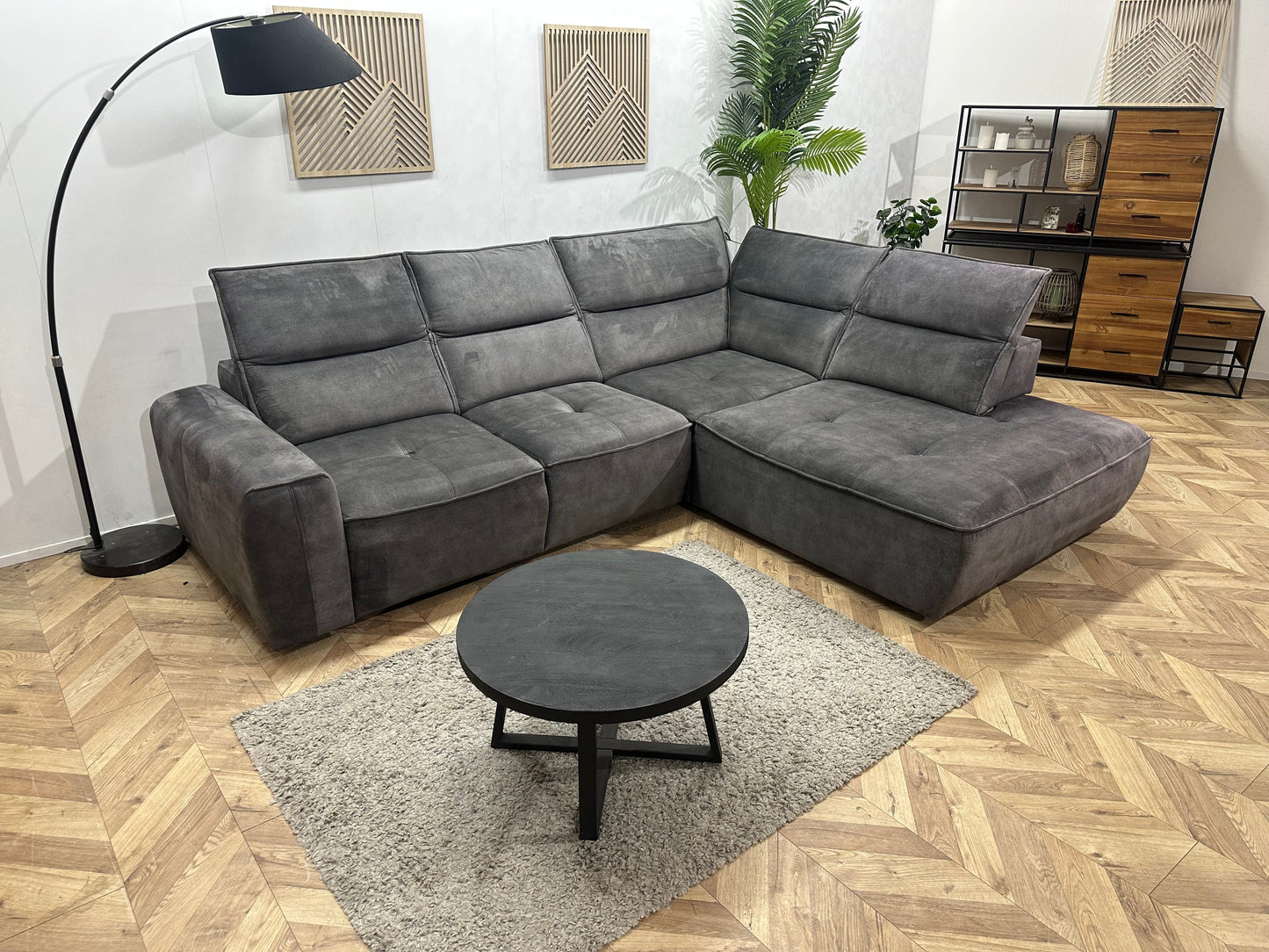 Antraciet Velvet Hoekzetel ~ Opbergruimte