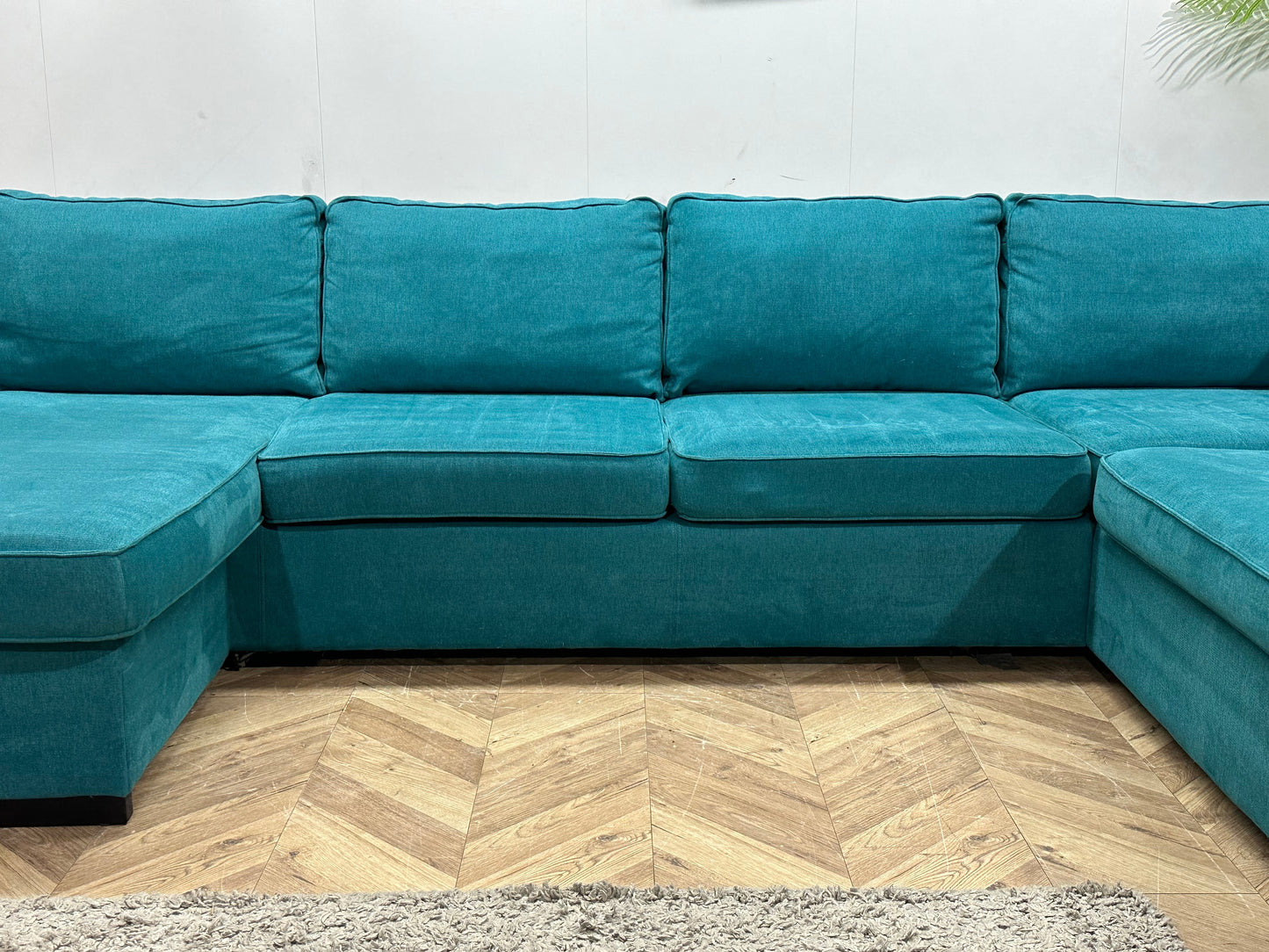 H&H Blauwe Suede Stoffen U Zetel ~ Losse Kussens Met Afneembare Hoezen