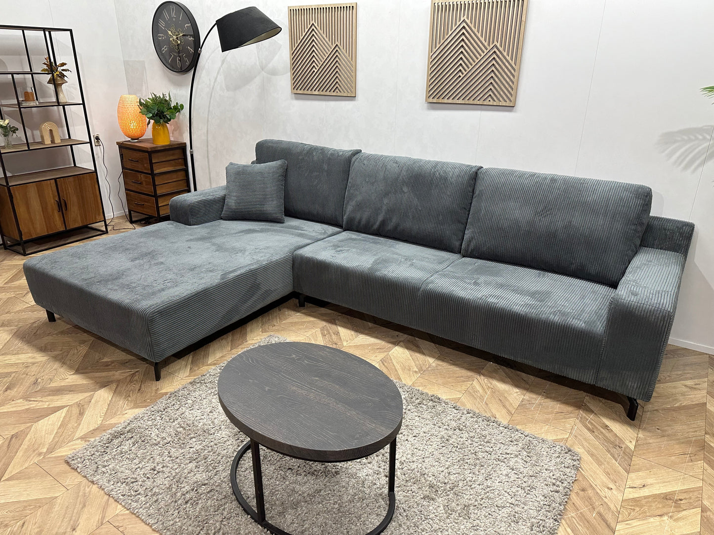 !Showroommodel! Blauwe Ribstof Hoekzetel ~ Losse Rugkussens