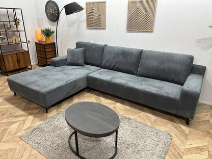 !Showroommodel! Blauwe Ribstof Hoekzetel ~ Losse Rugkussens