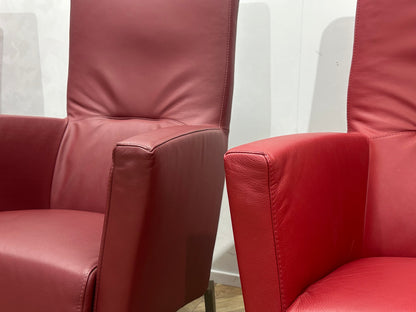 Rode Echt Lederen Stoelen Set