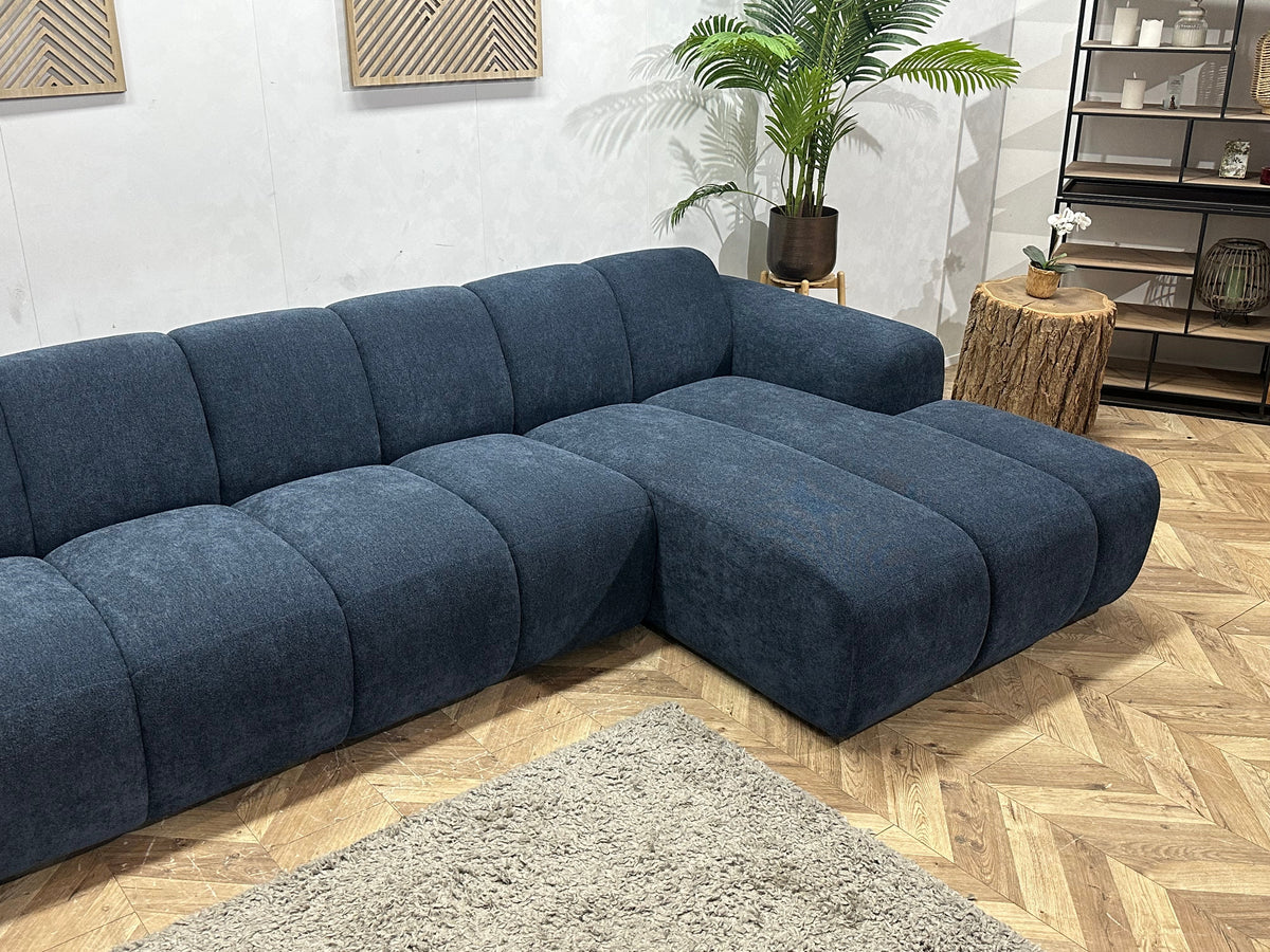 !Showroommodel! Blauwe Chenille Stoffen Hoekzetel