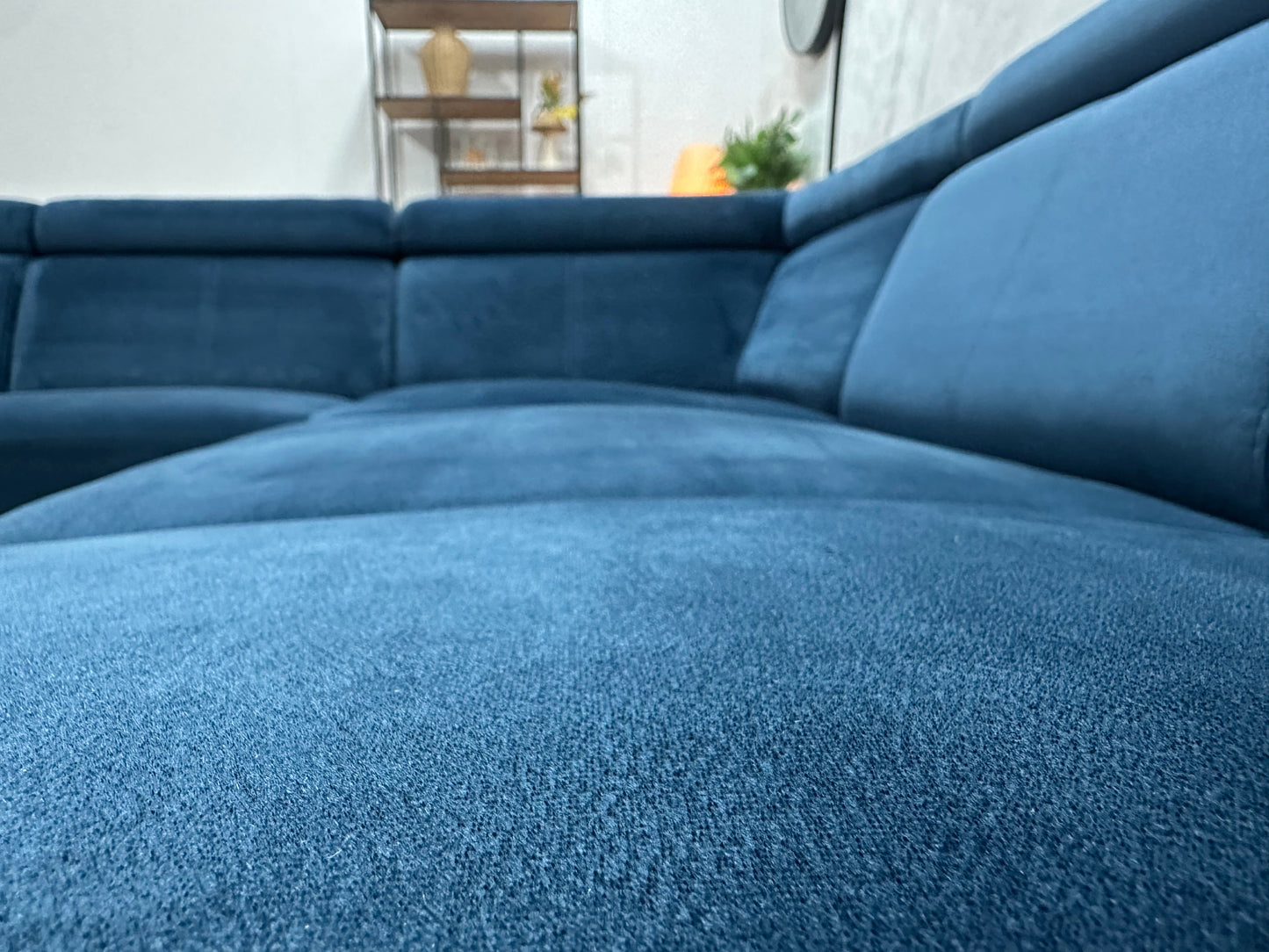 Blauwe Velvet Hoekzetel ~ Verstelbare Hoofdsteunen