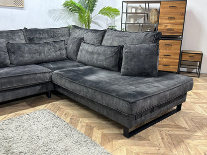 Donker Groene/Antraciet Velvet Hoekzetel ~ Losse Kussens Met Afneembare Hoezen