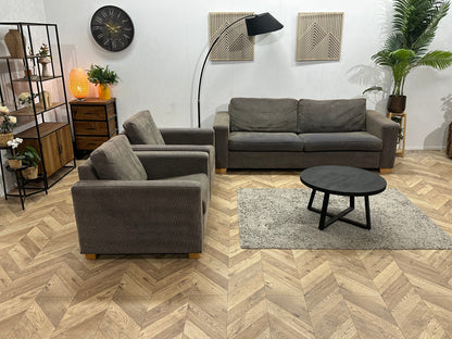 Grijze/Bruine 2.5-Zits Zetel Inc Fauteuils ~ Losse Kussens Met Afneembare Hoezen