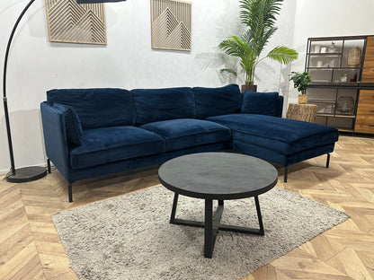 Blauwe Velvet Hoekzetel ~ Losse Rugkussens Met Afneembare Hoezen