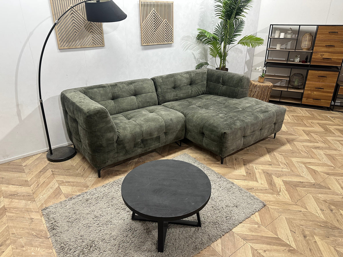 Antraciet/Donker Groene Velvet Hoekzetel ~ Vaste Kussens