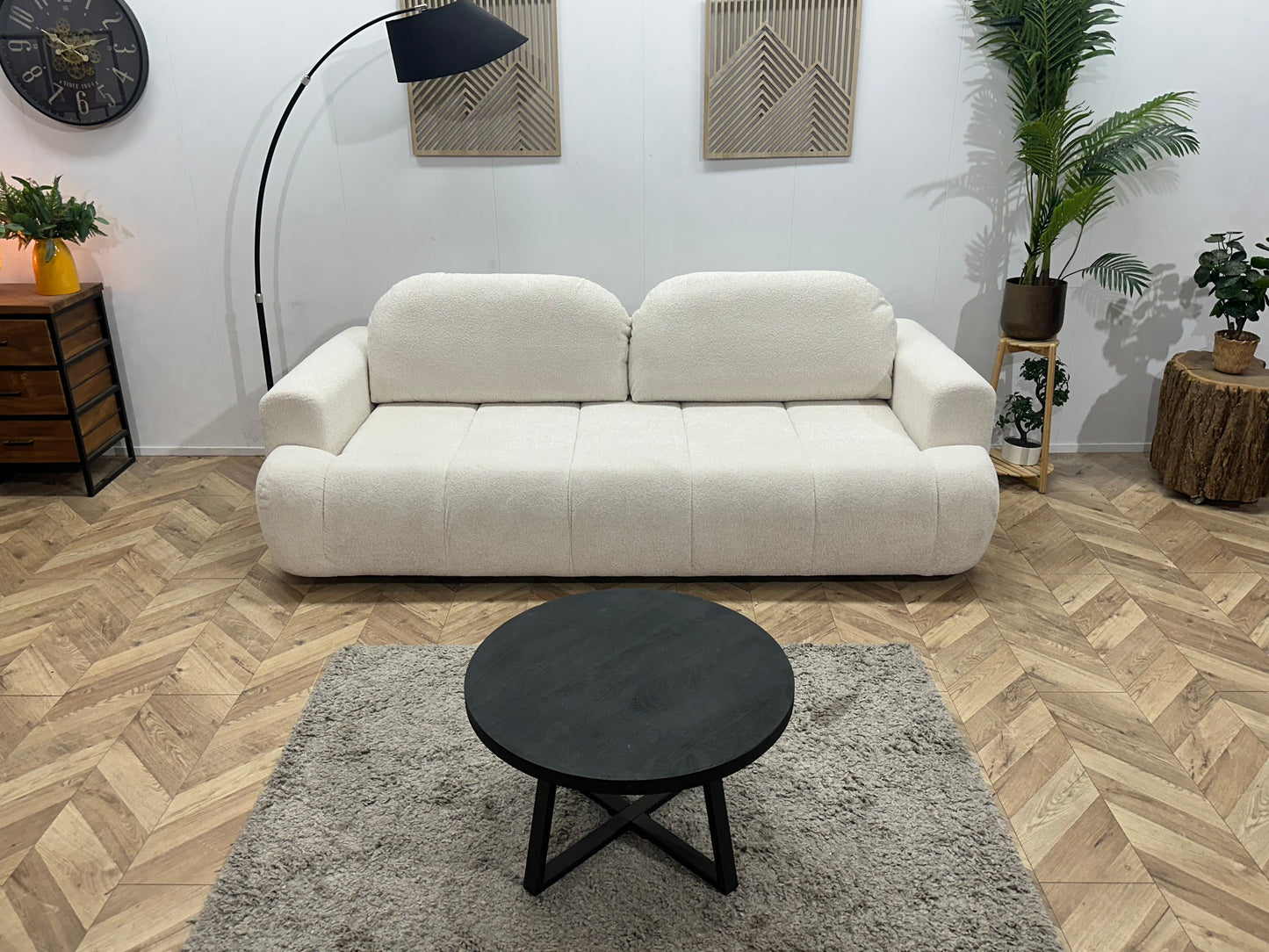 !Showroommodel! Witte Bouclé Stoffen 3-Zits Zetel ~ Slaapfunctie