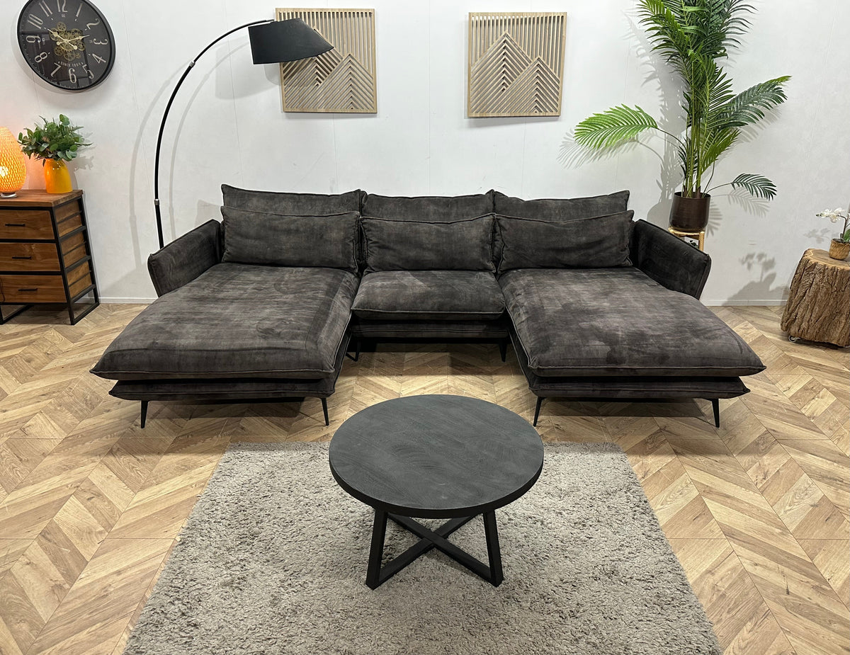 Antraciet Velvet U Zetel ~ Losse Kussens Met Afneembare Hoezen
