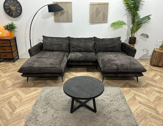 Antraciet Velvet U Zetel ~ Losse Kussens Met Afneembare Hoezen
