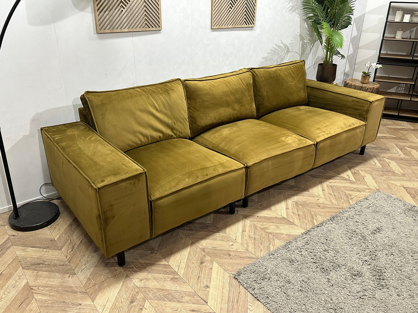 Groene/Gele 3-Zits Zetel Inc Hocker ~ Losse Rugkussens Met Afneembare Hoezen