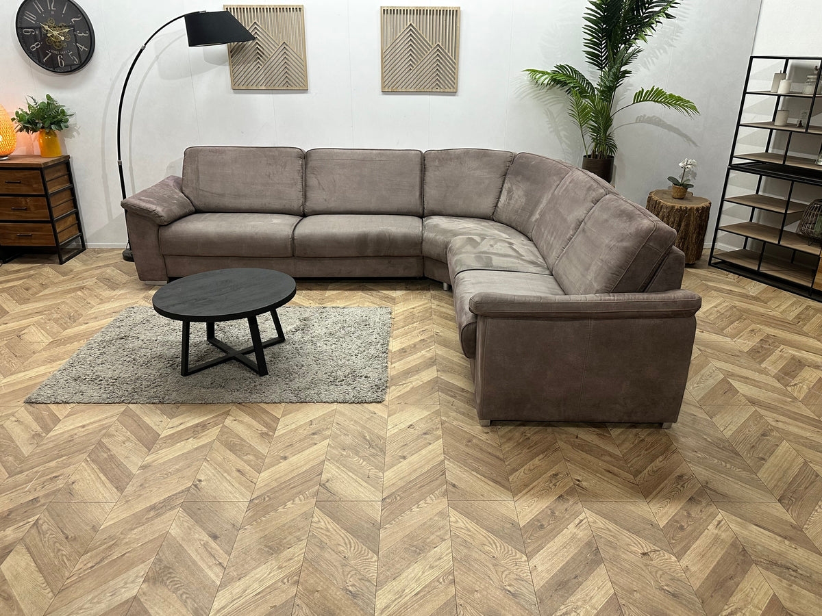 H&H Taupe Suède Stoffen Hoekzetel ~ Vaste Kussens