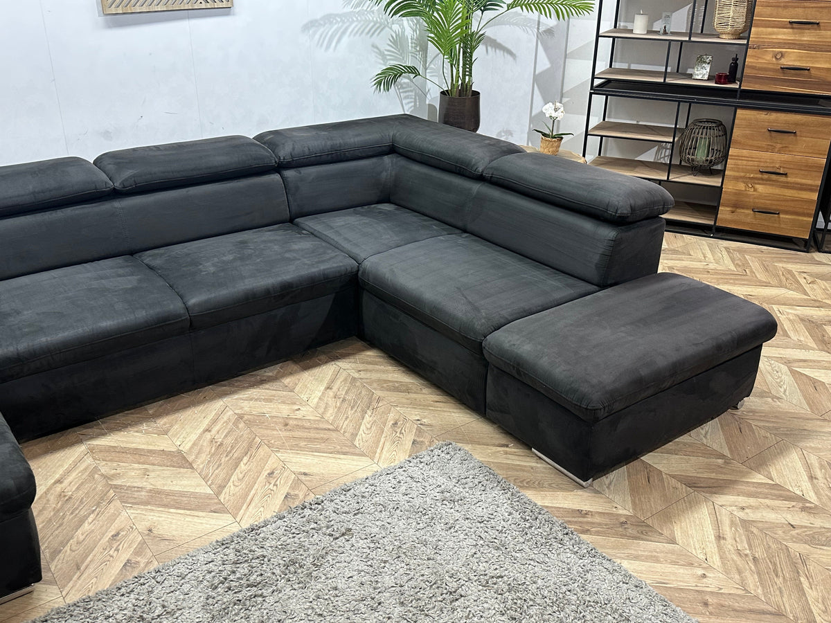 Zwarte Velvet U Zetel ~ Verstelbare Arm/Hoofdsteunen
