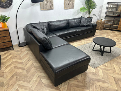 N-Joy Zwarte Leather Look Hoekzetel ~ Losse Kussens Met Afneembare Hoezen
