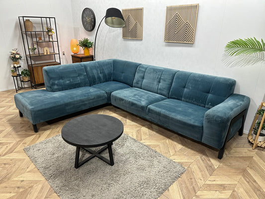 Blauwe Velvet Hoekzetel ~ Vaste Kussens