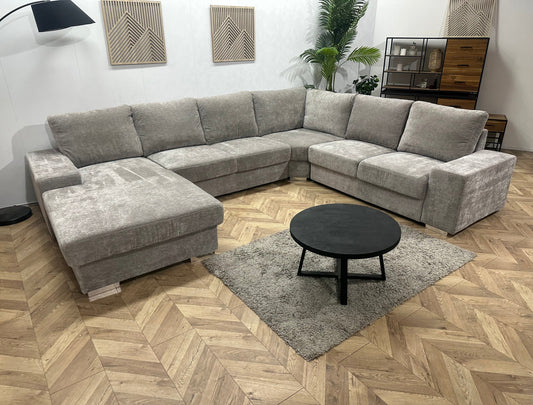 Grijze Velvet U Zetel ~ Losse Rugkussens Met Afneembare Hoezen