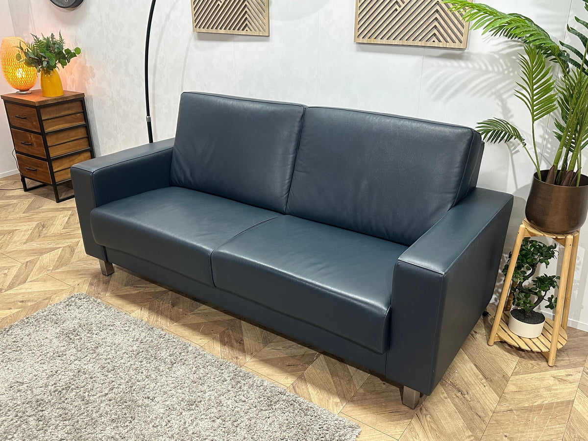 HB Lifestyle Blauwe Echt Lederen 2.5-Zits Zetel ~ Vaste Kussens