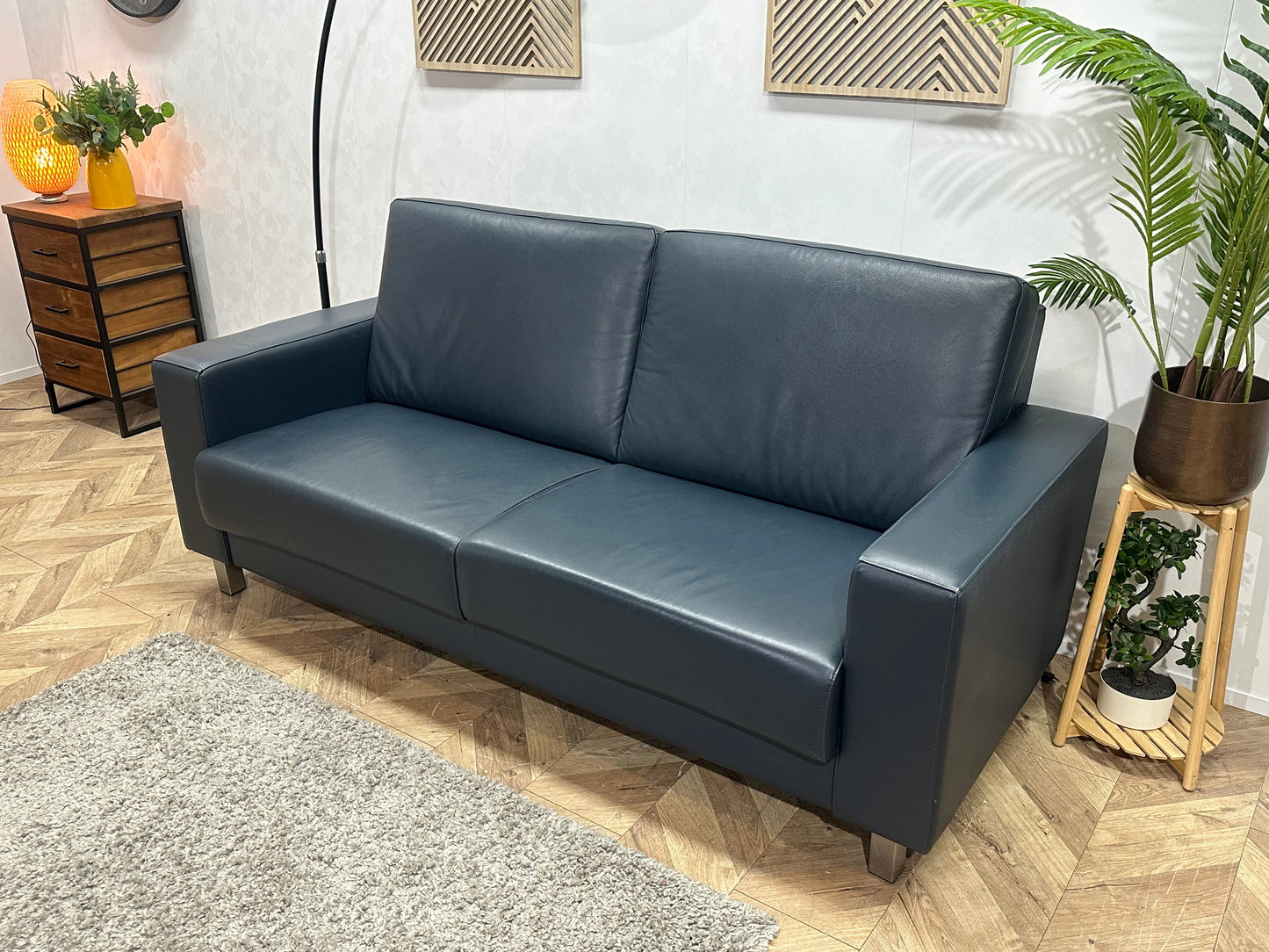 HB Lifestyle Blauwe Echt Lederen 2.5-Zits Zetel ~ Vaste Kussens