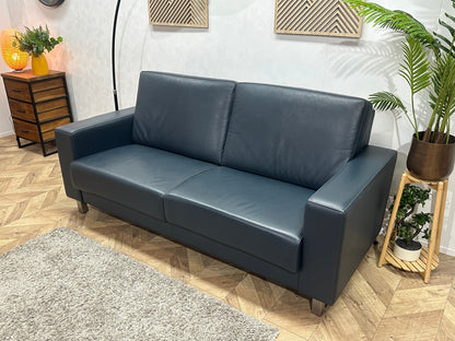 HB Lifestyle Blauwe Echt Lederen 2.5-Zits Zetel ~ Vaste Kussens