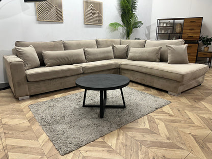 Grijze/Beige Velvet Hoekzetel ~ Losse Kussens Met Afneembare Hoezen