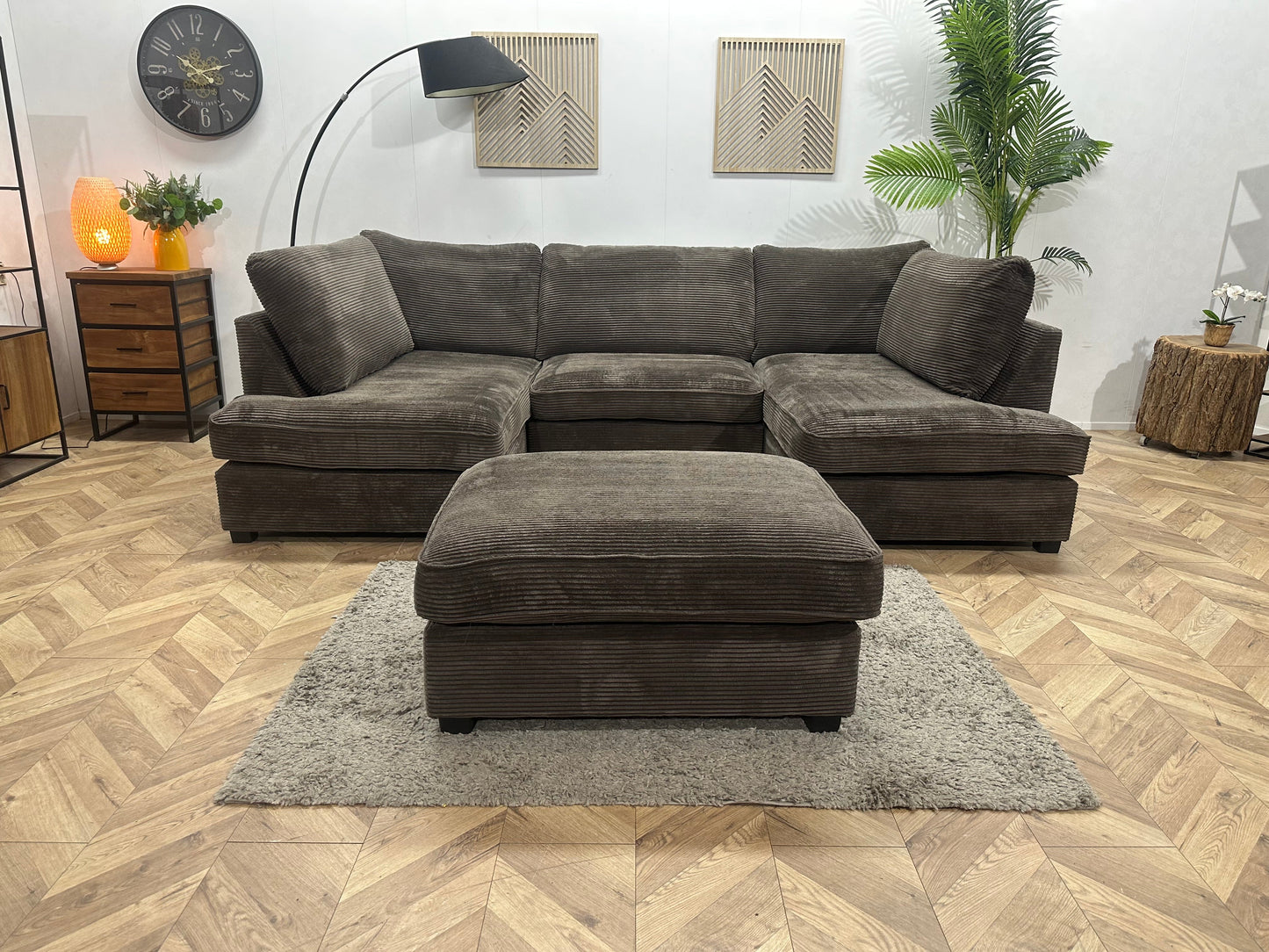 Taupe Ribstof U Zetel Inc Hocker ~ Losse Kussens Met Afneembare Hoezen