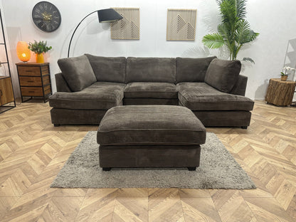 Taupe Ribstof U Zetel Inc Hocker ~ Losse Kussens Met Afneembare Hoezen