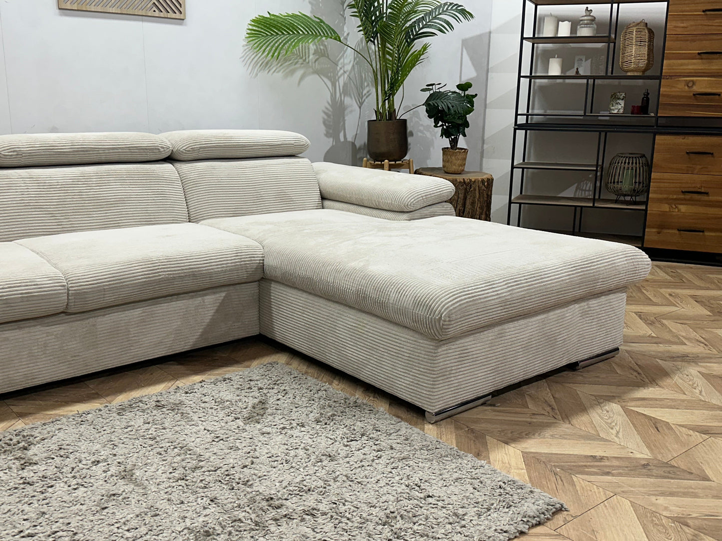 !Showroommodel! Witte Ribstof Hoekzetel ~ Verstelbare Hoofdsteunen